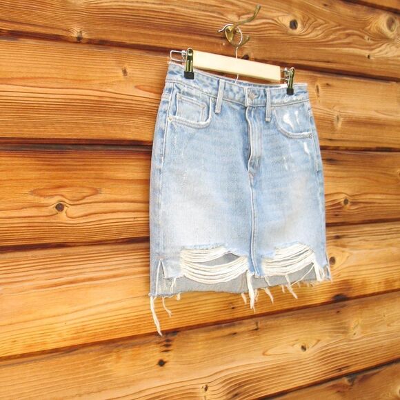High Waist Shredded Denim Jean Mini Skirt 25 - Picture 3 of 9